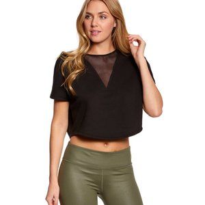 ALO yoga Viva short sleeve crop sweatshirt black